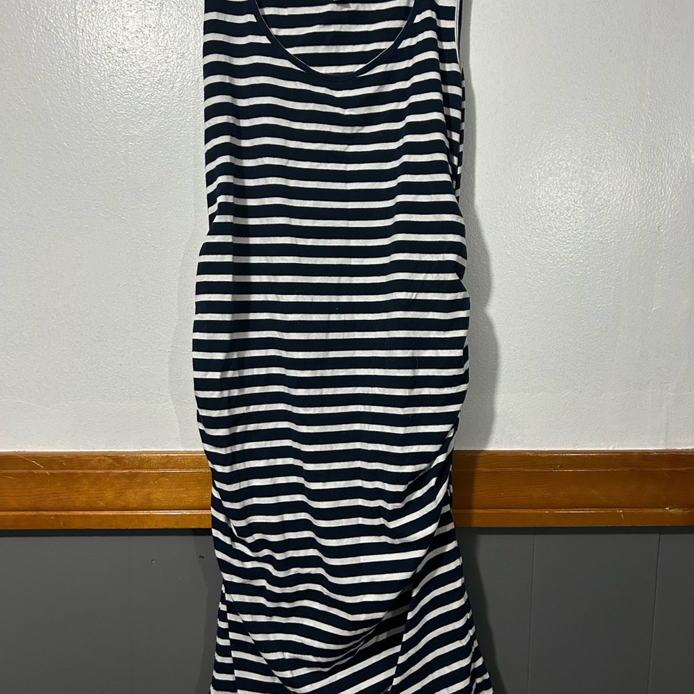 Striped Navy and White Sleeveless Maxi Dress